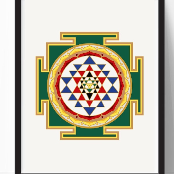 Sri Yantra print, colored shree yantra print, sacred art print, yoga print, mandala print, yoga wall art, instant download, 24x24 print