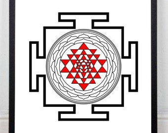 Rote Spitzmaus Yantra Druck, Sri Yantra heilige Kunstdruck, Yoga Druck, Mandala Druck, Yoga-Wand-Kunst, 18 x 24 Druck, 24 x 24 Druck, sofortiger Download