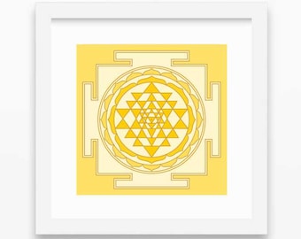 Sri Yantra print, yellow gradient sri yantra print, sacred art print, yoga print, mandala wall art, instant download, 40x40 inches print