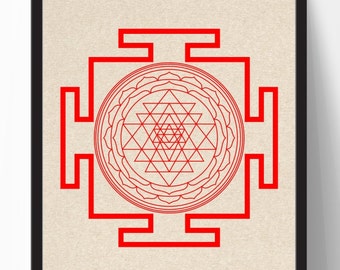 Sri Yantra Druck, roter Druck, shree yantra Druck, braunes Papier Druck, Yoga Druck, Mandala Druck, Yoga Wand Kunst, sofortiger Download, 11x14 Druck