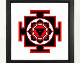 Kali Yantra Druck, rot-schwarzer Druck, Kali Yantra Poster, Yoga Poster, Mandala Druck, Wanddekor, Sofort Download, 36x36 zoll