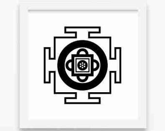 Shambala Yantra monochrome druckbare Datei, Shambala schwarz Druck, Yoga Poster, Mandala Druck, Wanddekor, sofort-Download, 36x36 print
