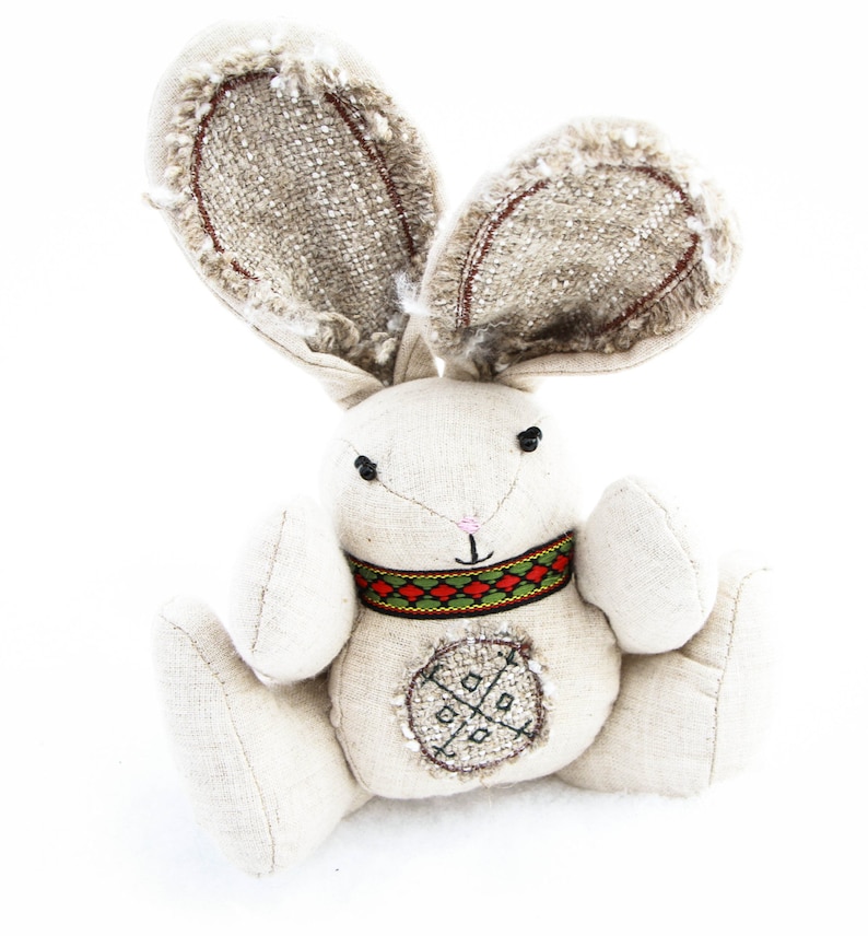 Rabbit soft toy. Linen fabrics embroidered ornoments 100 Etsy