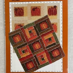 May include: A quilting pattern for a rag quilt featuring a pumpkin patch design. The pattern is called "Weeds in the Pumpkin Patch" and is 45 inches by 45 inches.