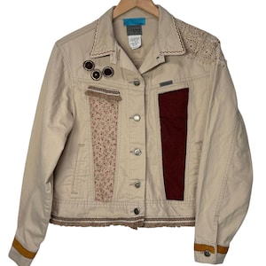 Tan Denim Upcycled Jean Jacket Size Large
