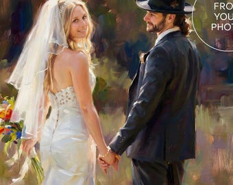 Custom Wedding Portrait from Photo, Personalized Anniversary Digital Painting on Canvas, Family Anniversary Gift