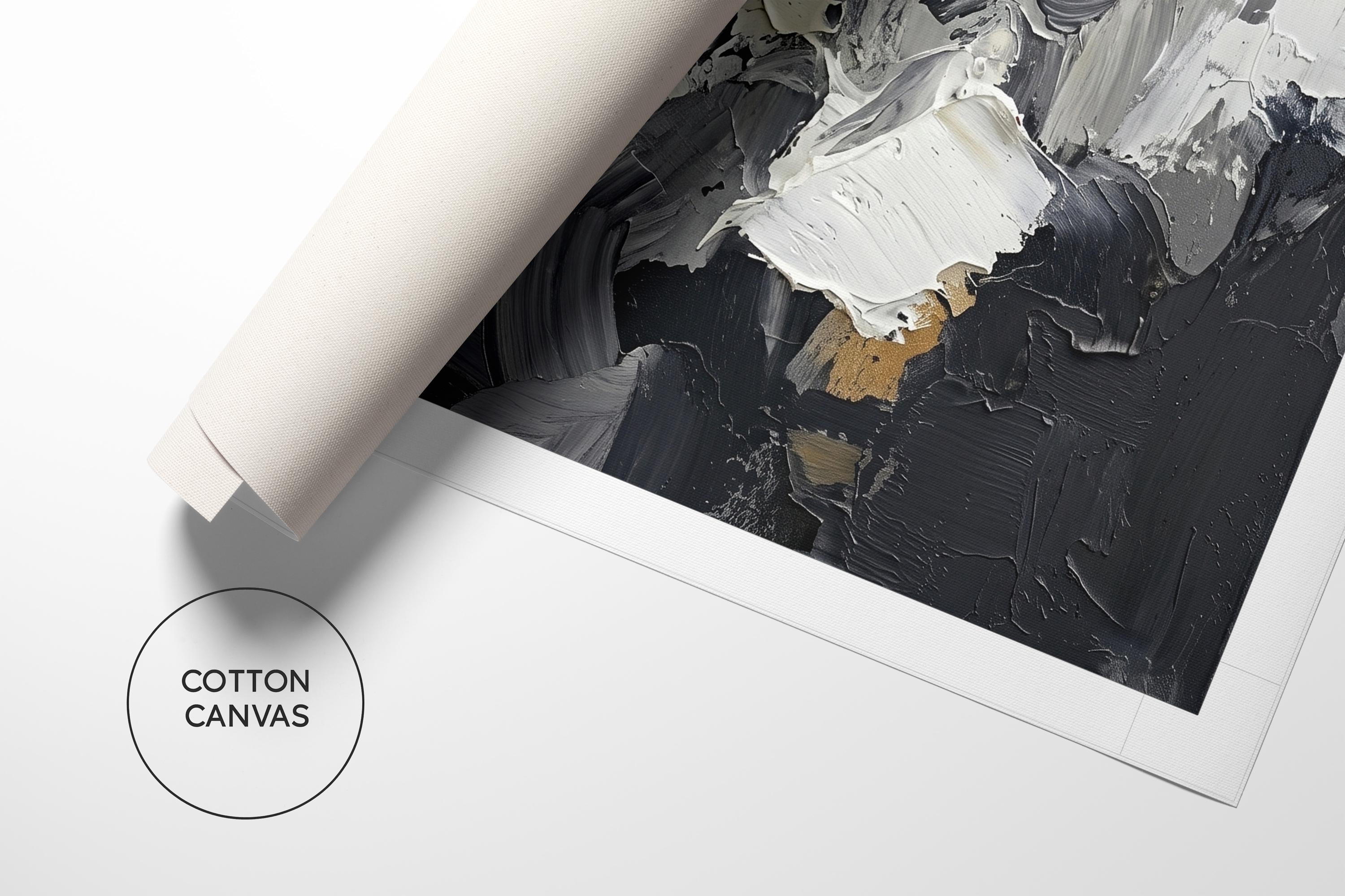 Black White Gold Abstract Canvas Print, Modern Neutral Wall Art ...