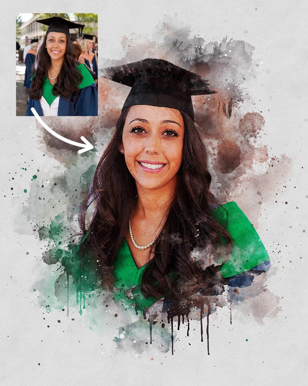 Custom Graduation Watercolor Portrait From Photo, Personalized Graduate ...