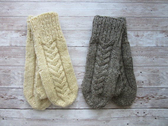 Buy Knitted Wool Mittens, Wool With Cables, Mittens, Women's