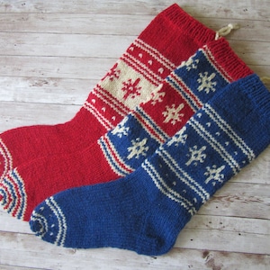 Embroidered Wool Christmas Stocking, Snowflake Knit, Personalized Gift