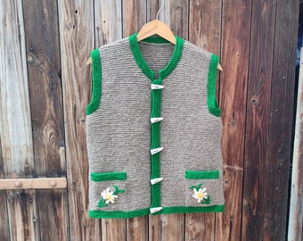 Handgebreid wollen Tiroler vest: Oostenrijks folkloristisch vest, maat S