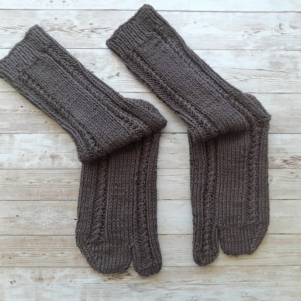 Chaussettes Tabi en coton pur, chaussettes tabi tricotées à la main, chaussettes tabi brunes, chaussettes écru, chaussettes en coton épais, chaussettes végétaliennes