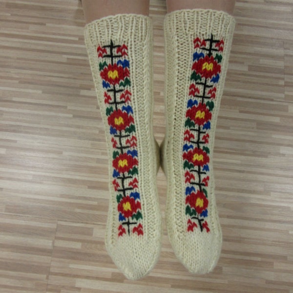 Folklore Knitted Wool Socks, Wool Socks With Embroidery, Wool Socks Women, Knit Wool Socks, Women's Socks, Men's Socks, Christmas Gift