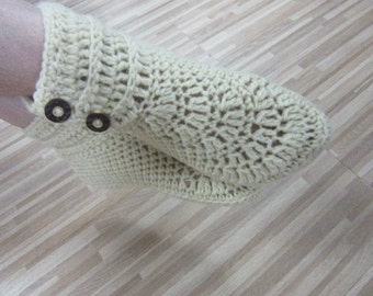 Crochet Wool Slippers: Handmade House Shoes, Size 35-36