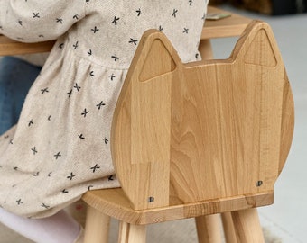 Cat shape beech wood kids chair, childrens chair kitty shape, chair for kids, desk chair, montessori furniture, education furniture