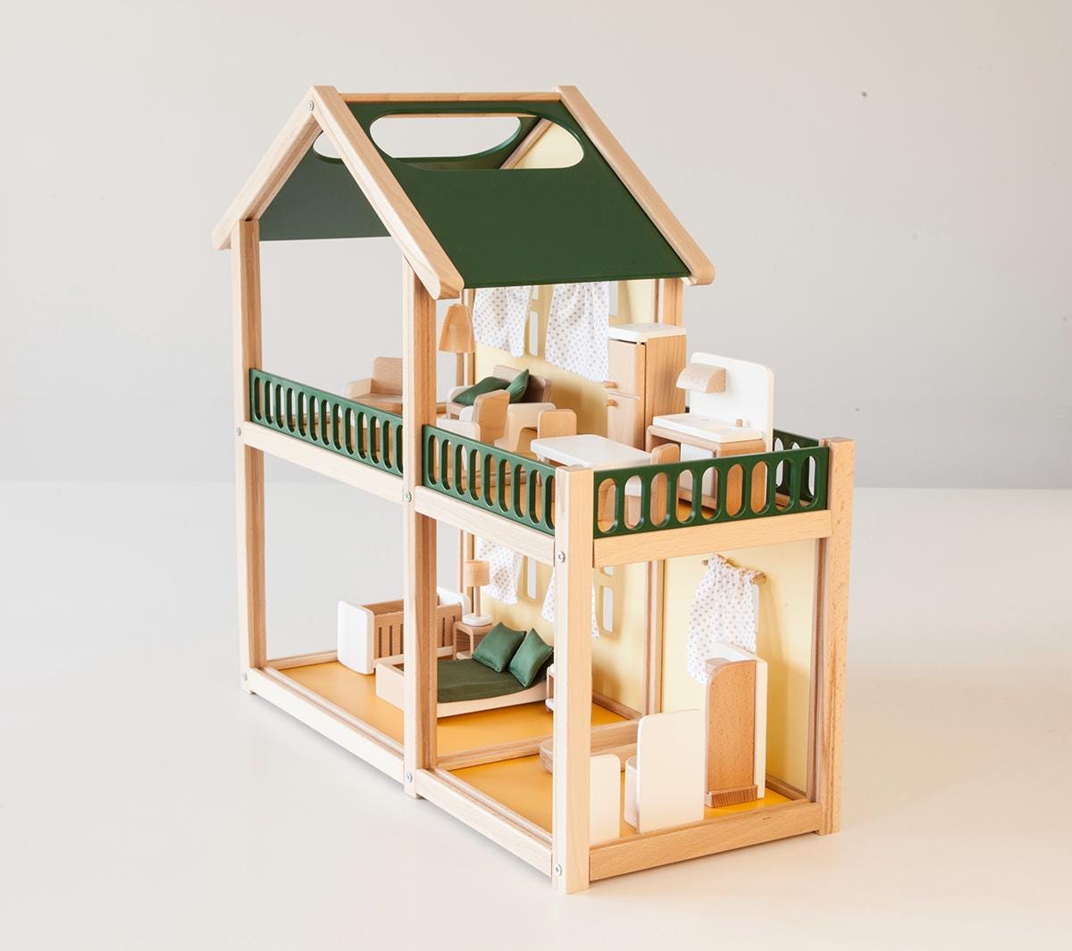 木製2階建てドールハウスキット、天然木を使用した環境に優しい