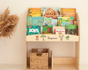 Plywood Montessori Bookshelf, Kids Room Decor, Personalized Name Engraving