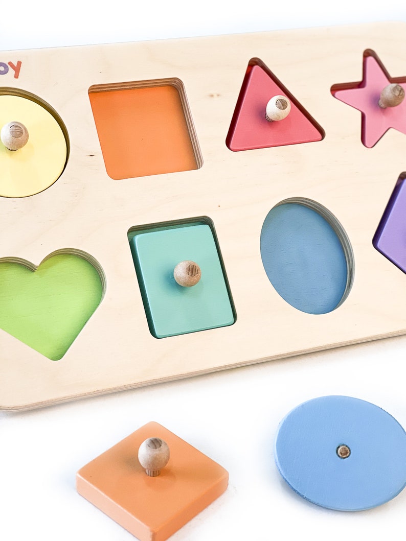 Shape sorting toy, wooden shape sorter, color sorting toy, wooden shape puzzle, baby boy gift, easter gift child, happy easter image 9