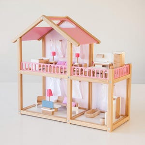 2階建ての木製ポータブルドールハウス、無毒の天然木のおもちゃ、クリスマスの幼児へのプレゼント