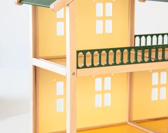木製2階建てドールハウスセット（家具付き）、天然木製エコ