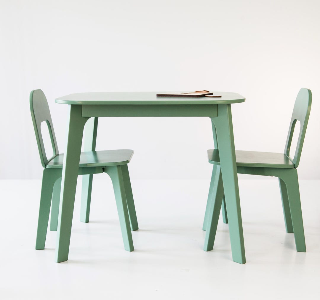 Children Table Green Sage Green Toddler Table and Chairs Set, Preschool Education Table Set ...