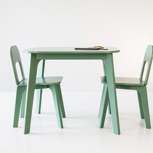 Sage green toddler table and chairs set, preschool education table set, montessori activity furniture, modern kids room interior ideas