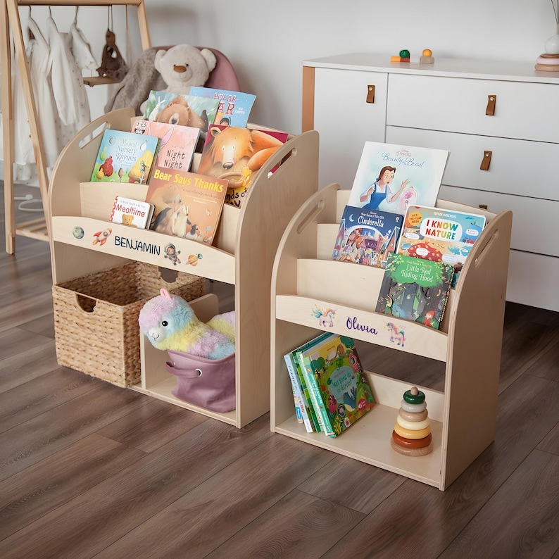 Nursery Book Shelves, Toddler Montessori Bookshelf, Waldorf Book Organizer for Kids, Children Toy Shelf, Playroom Storage, Gift For Niece image 1