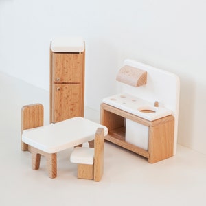 Dolls kitchen furniture for dollhouse, dolls miniature kitchen furniture made from eco-friendly natural beech wood, toddler gift from granny