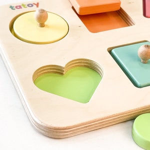 Shape sorting toy, wooden shape sorter, color sorting toy, wooden shape puzzle, baby boy gift, easter gift child, happy easter image 7