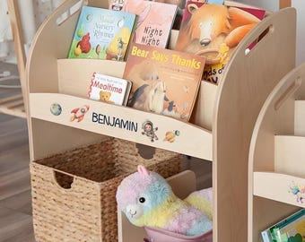 Montessori Bookshelf for Kids, Wooden Toddler Bookcase, Waldorf Nursery Shelf, Vertical Book Storage, Kids Book Display Organizer Furniture