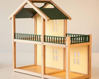 Wooden Dollhouse with Furniture, Large Doll House Gift for Daughter, Open Back Dollhouse Nursery Decor, Gift for Girl Birthday Toy