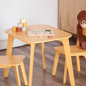 Wooden toddler table and chairs set, kids learning activity furniture, Montessori play table for creative room and preschool learning