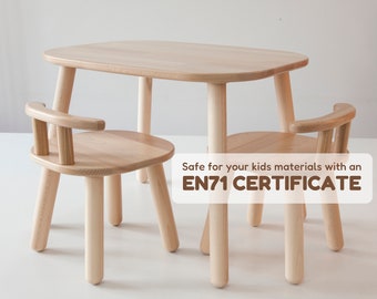 Umweltfreundlicher Kinder Tisch und Stühle Set, Montessori Möbel, Waldorf Kleinkind Tisch und Stühle, Waldorf Holzstuhl für Kinder