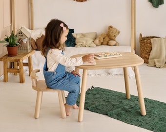 Toddler montessori table set and two chairs, montessori furniture, kids table and chair, education furniture, kids play table