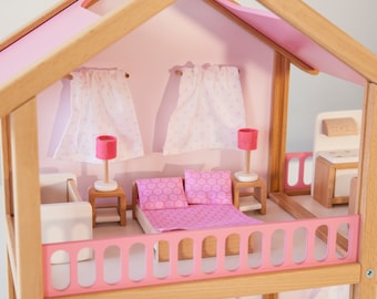 Ensemble de chambre à coucher avec meubles de maison de poupée, lit de maison de poupée, lit de poupée moderne, chambre de maison de poupée, lit de maison de poupée, cadeaux pour filles, cadeaux pour enfants