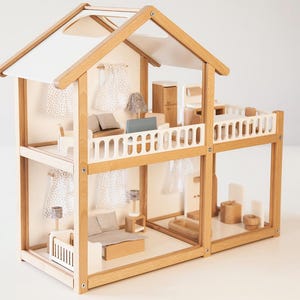 大型木製家具付き前面開閉式ドールハウスコテージセット - Etsy 日本