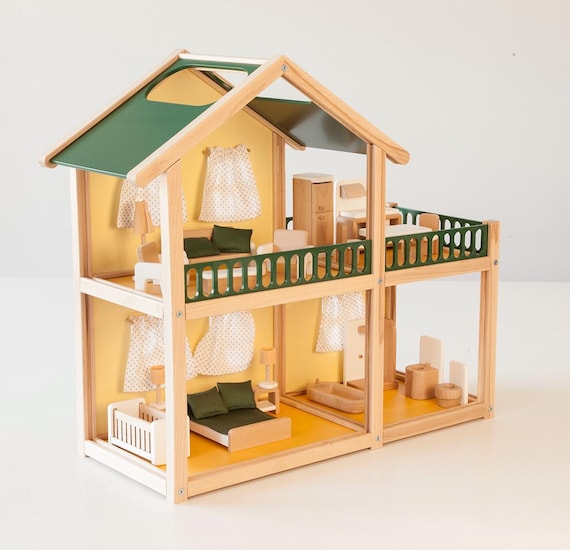 部屋と家具付きの大きな木製ドールハウスセット、環境に優しいおもちゃ