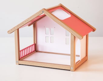 Wooden doll house pink, doll house set, wooden play kitchen, niece gift from aunt, eco friendly toy, natural wood toy, unique holiday gift
