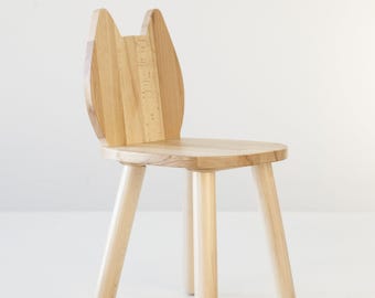 Personalized Beech Wood Kids Chair, Cat Shape Montessori Toddler Furniture, toddler gift 2 year