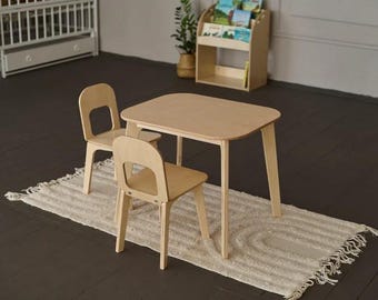 Colorful Plywood Kids Table and Chairs Set, Modern Toddler Furniture