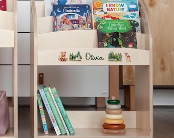 Personalized Toddler Montessori Bookshelf, Waldorf Book Organizer for Kids, Children's Toy Playroom Storage