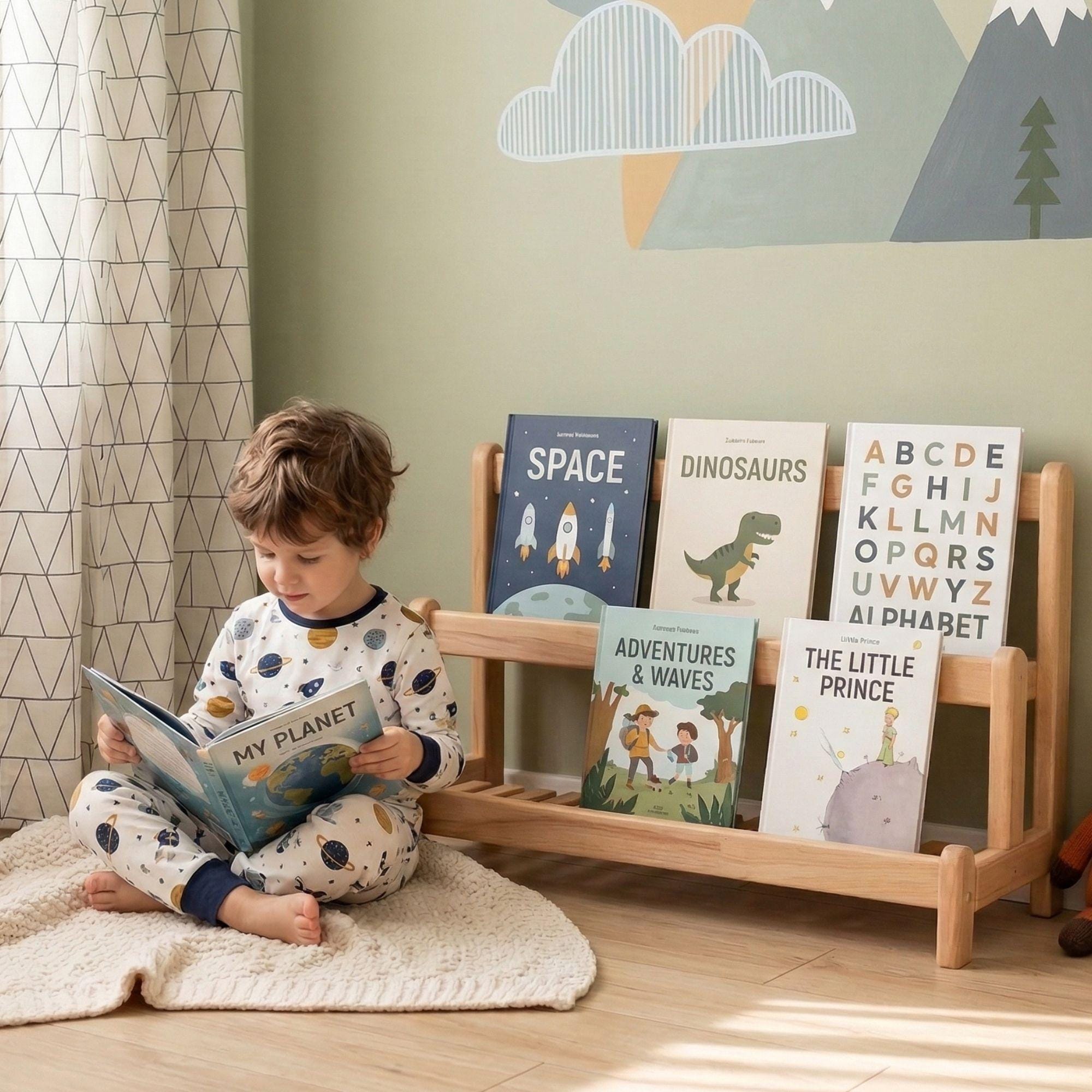 Toddler Montessori Bookshelf, Waldorf Book Organizer for Kids, Children Toy Shelf, Playroom Storage