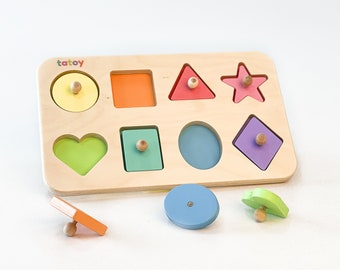 Shape sorting toy, wooden shape sorter, color sorting toy, wooden shape puzzle, baby boy gift, easter gift child, happy easter