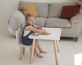 Montessori white kids table, toddler black furniture, waldorf preschool wooden desk, toddler room minimalist desk, gift from grandparents