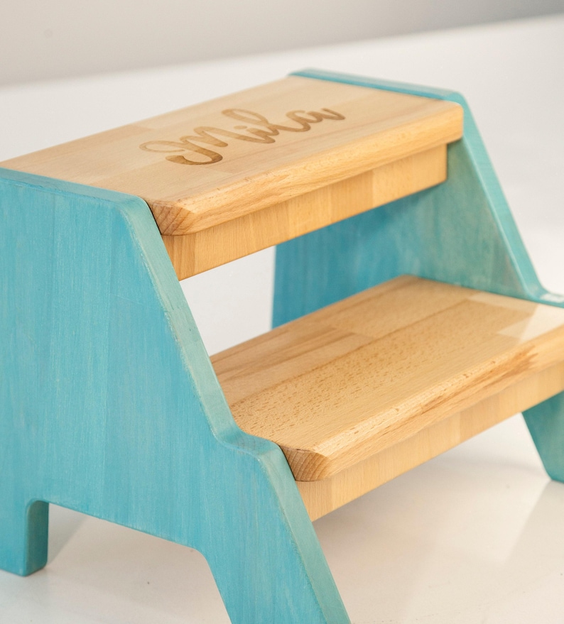 White Montessori Learning Stool, Custom Name Child Step Stool, Wooden Furniture, Bathroom Step Stool, Personalized Toddler Step Stool image 12