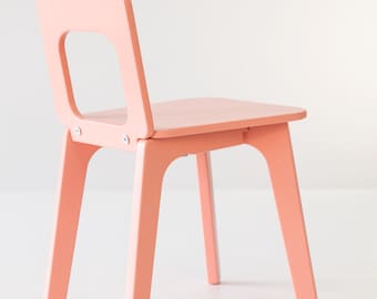 Coral color desk chair, chair for kids with backrest, daycare handmade montessori minimalist toddler room furniture, Merry Christmas toddler