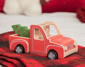 Wooden handmade red pickup vehicle - Easter gift for toddlers
