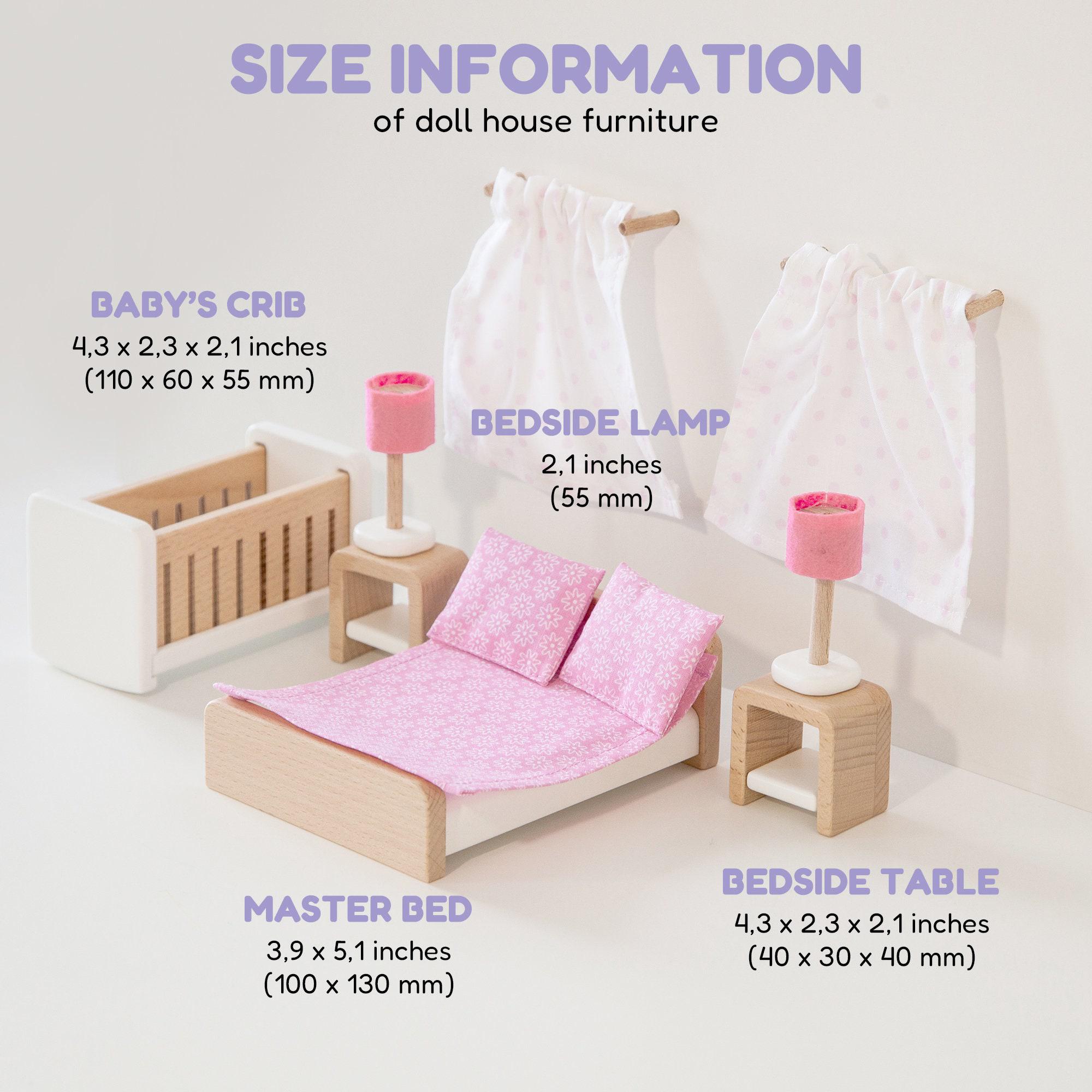 Wooden Dollhouse With Furniture, Montessori Doll House Play Set for ...