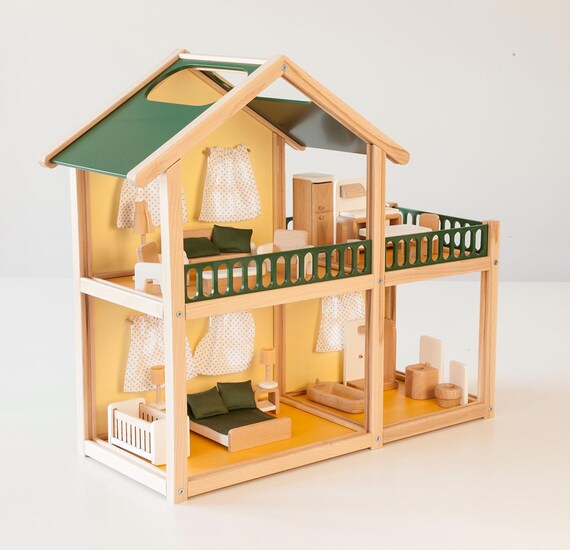 部屋と家具付きの大きな木製ドールハウスセット、環境に優しい 部屋と家具付きの大きな木製ドールハウスセット、環境に優しい