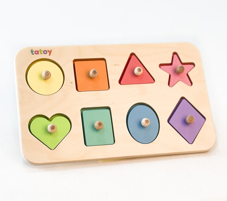 Shape sorting toy, wooden shape sorter, color sorting toy, wooden shape puzzle, baby boy gift, easter gift child, happy easter image 5
